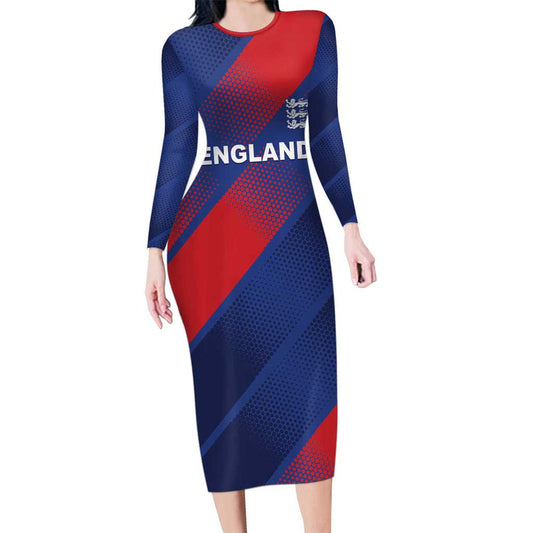 Custom England Cricket Come On Three Lions Long Sleeve Bodycon Dress
