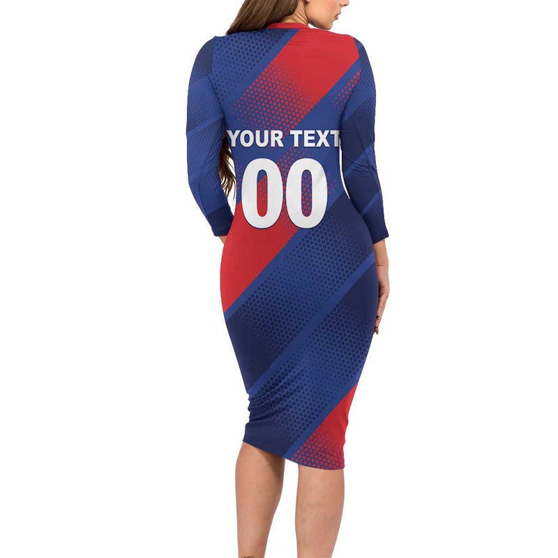 Custom England Cricket Come On Three Lions Long Sleeve Bodycon Dress