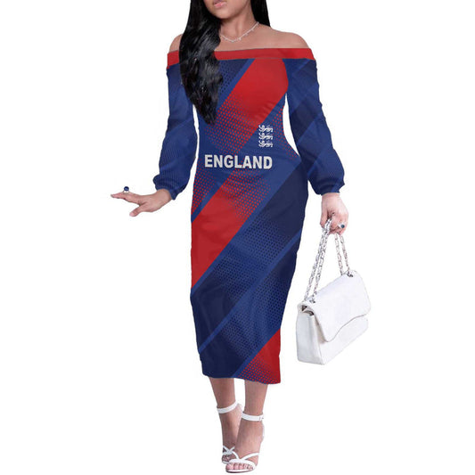 Custom England Cricket Come On Three Lions Off The Shoulder Long Sleeve Dress