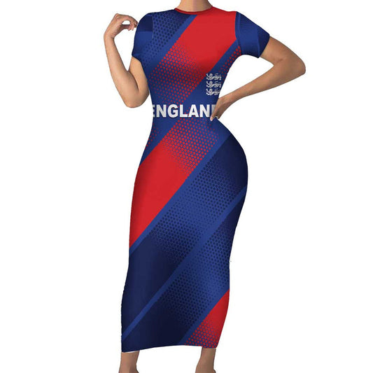 Custom England Cricket Come On Three Lions Short Sleeve Bodycon Dress