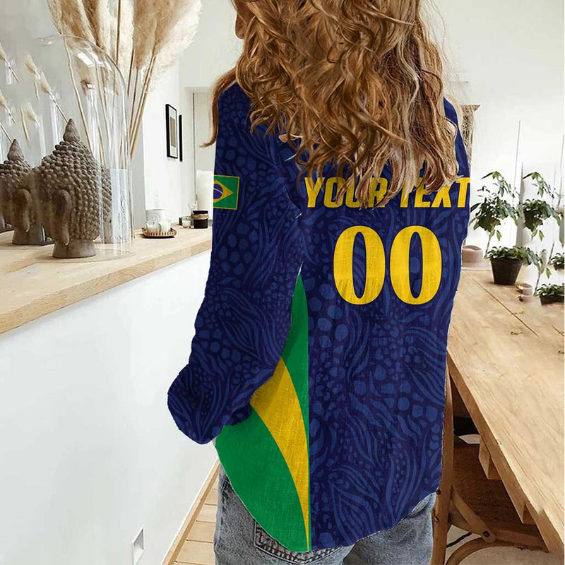 Custom Brazil Football Women Casual Shirt Canary Squad Go Champions