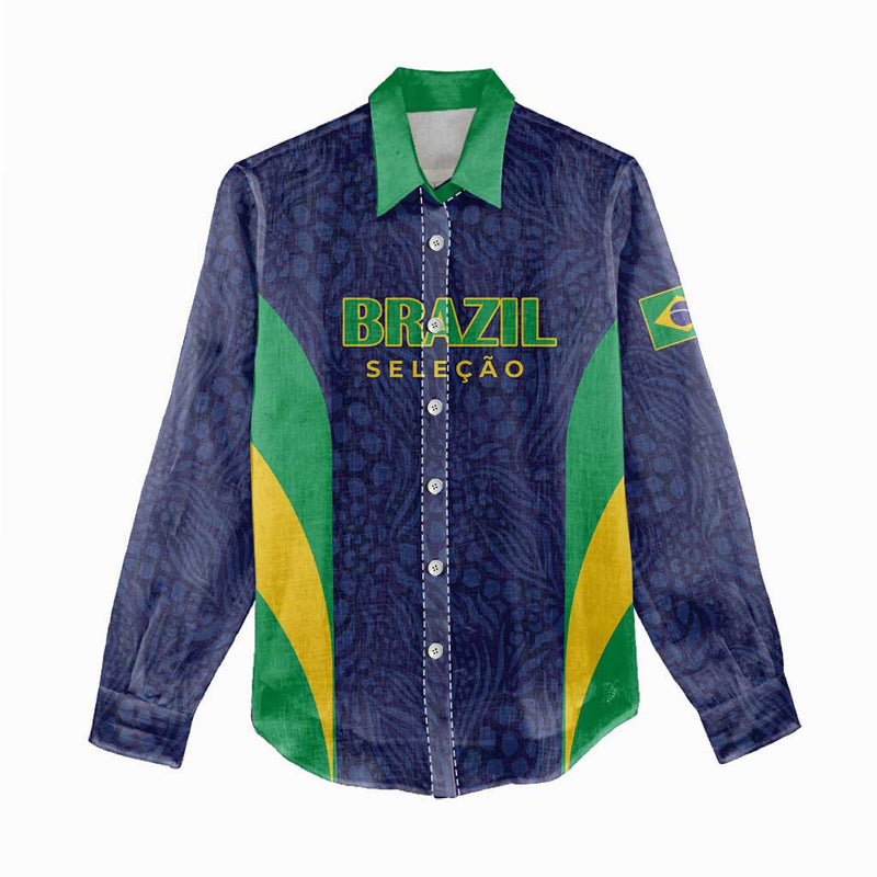 Custom Brazil Football Women Casual Shirt Canary Squad Go Champions