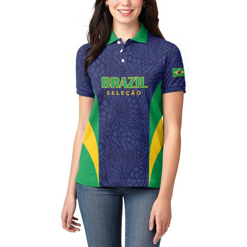 Custom Brazil Football Women Polo Shirt Canary Squad Go Champions