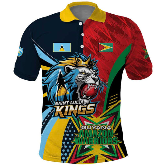 Custom Cricket Match 2025 Polo Shirt Amazon Warriors Guyana Vs Kings St Lucia