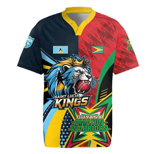 Custom Cricket Match 2025 Amazon Warriors Guyana Vs Kings St Lucia Rugby Jersey
