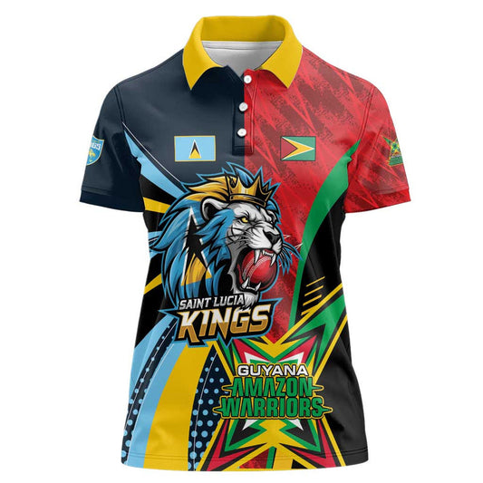 Custom Cricket Match 2025 Women Polo Shirt Amazon Warriors Guyana Vs Kings St Lucia