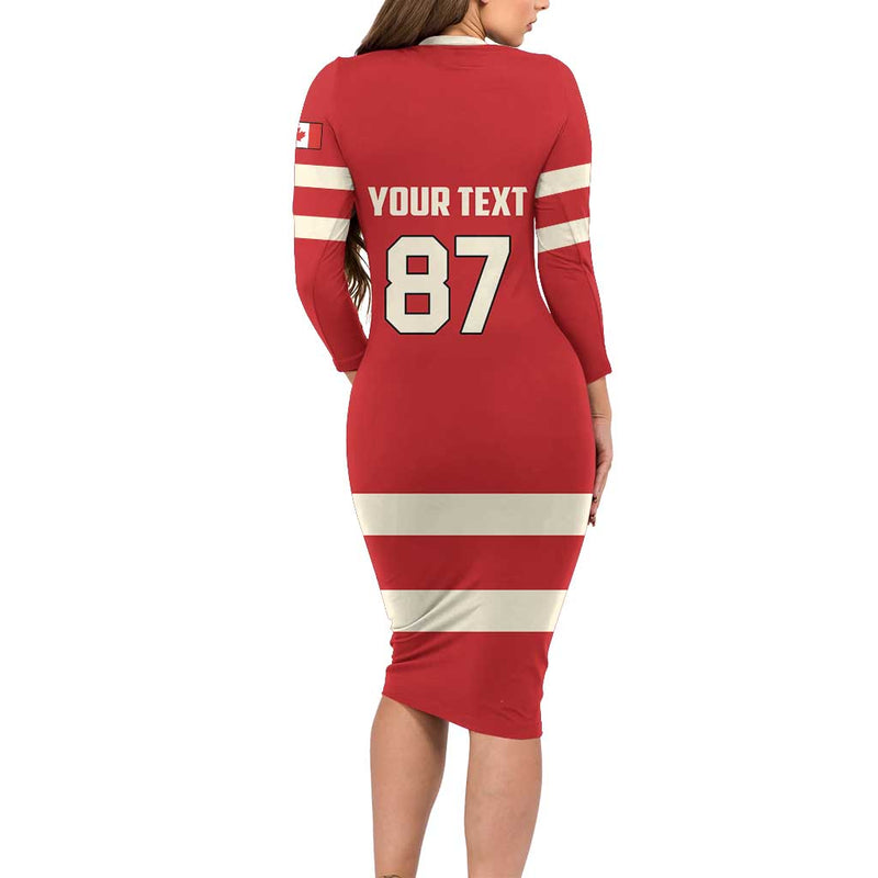 Custom Canada Hockey Canada Team Go Champions Long Sleeve Bodycon Dress
