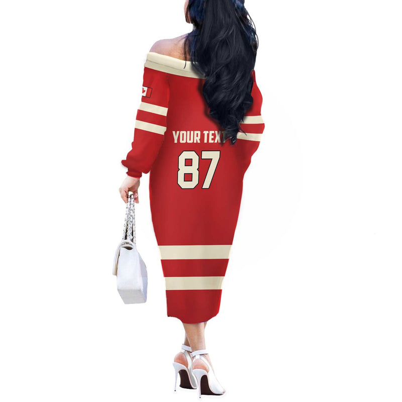 Custom Canada Hockey Canada Team Go Champions Off The Shoulder Long Sleeve Dress