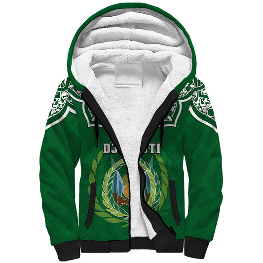 Custom Djibouti Jabuuti Emblem With Islamic Floral Circle Sherpa Hoodie