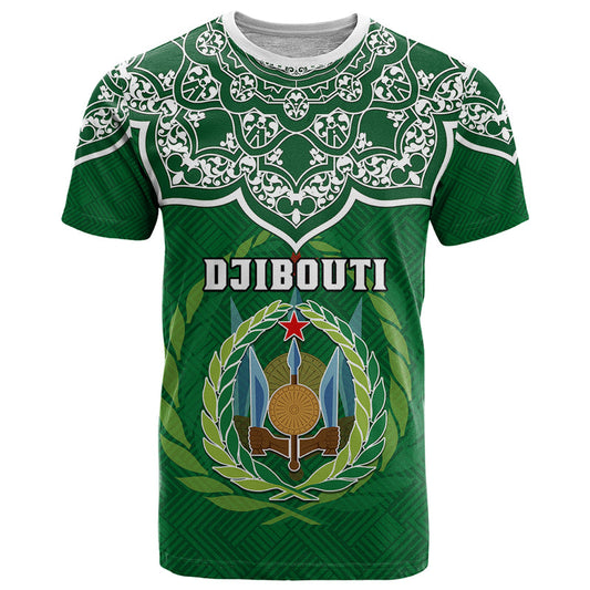 Custom Djibouti Jabuuti Emblem With Islamic Floral Circle T Shirt