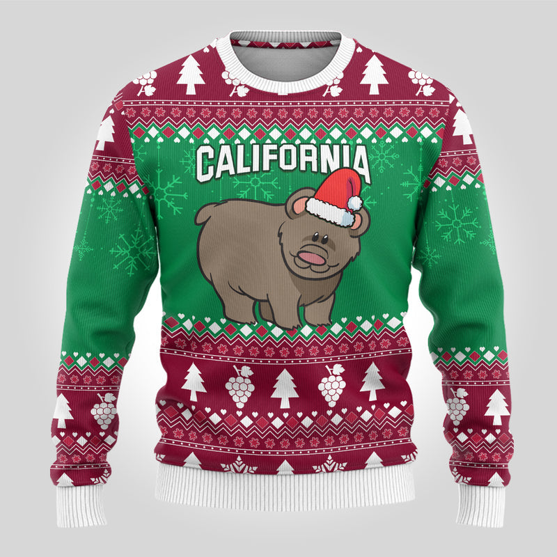 Custom California Christmas Santa Grizzly Bear With Grape Ugly Christmas Sweater