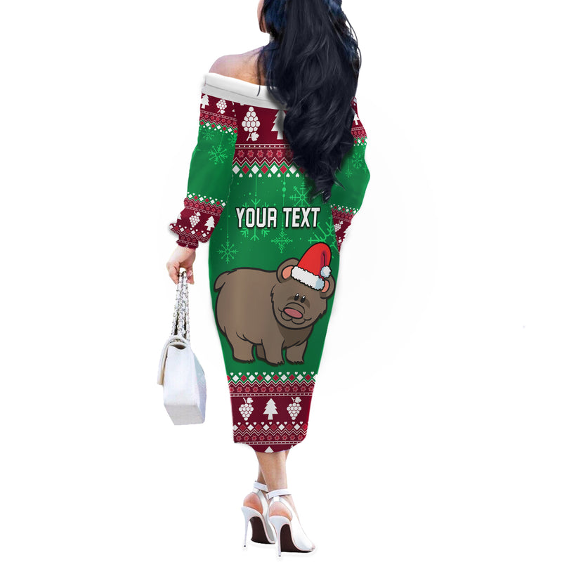 Custom California Christmas Santa Grizzly Bear With Grape Off The Shoulder Long Sleeve Dress