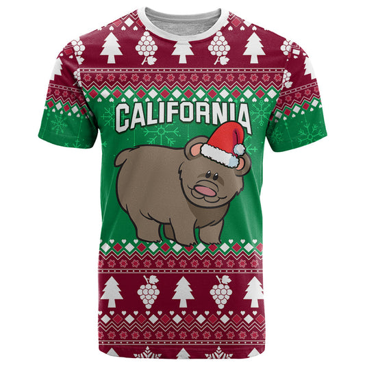 Custom California Christmas Santa Grizzly Bear With Grape T Shirt