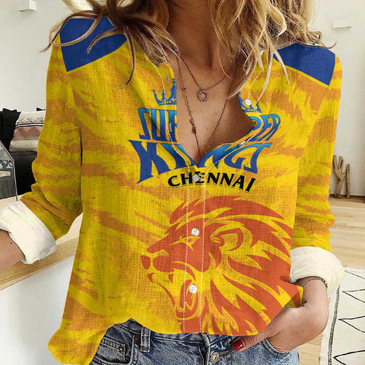Custom Chennai 2025 Cricket Super Kings Yellow Army Lions Champion Women Casual Shirt