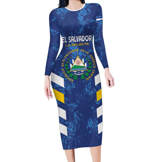 Custom El Salvador Football La Selecta Go Champions Long Sleeve Bodycon Dress
