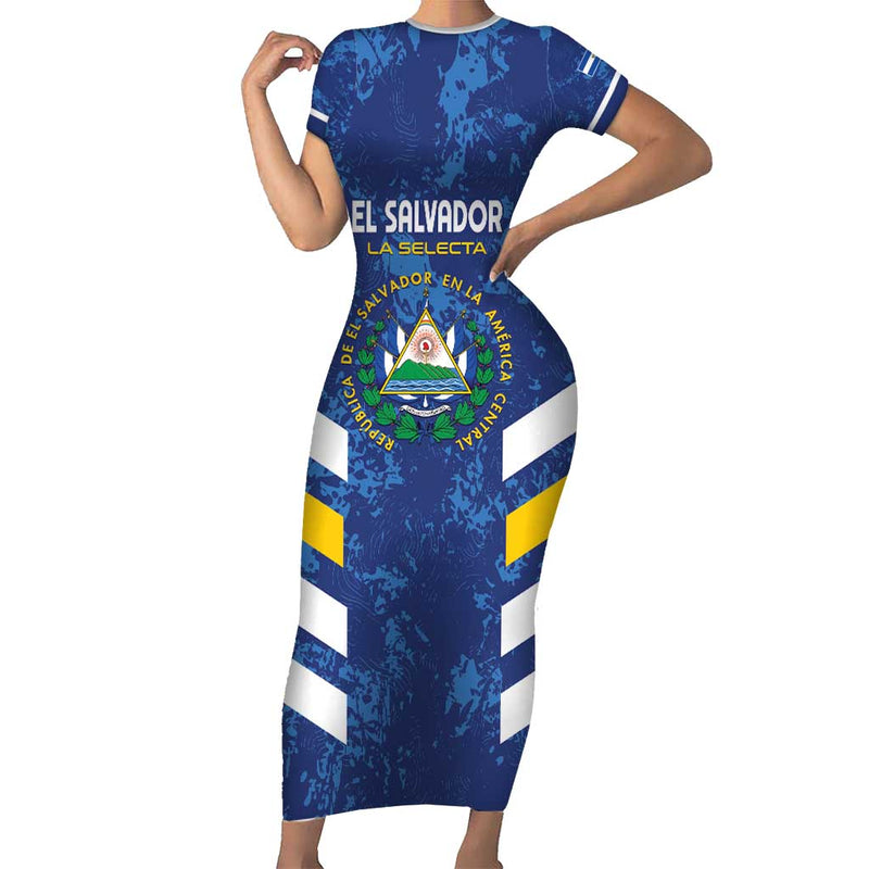 Custom El Salvador Football La Selecta Go Champions Short Sleeve Bodycon Dress