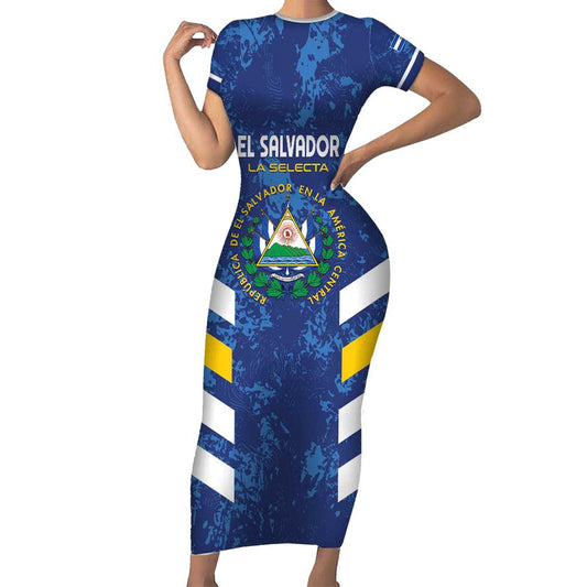 Custom El Salvador Football La Selecta Go Champions Short Sleeve Bodycon Dress