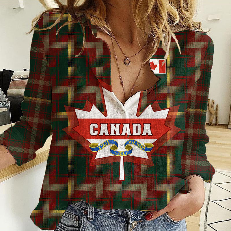 Custom Canada Canadian Coat Of Arms Mix Maple Leaf Tartan Women Casual Shirt