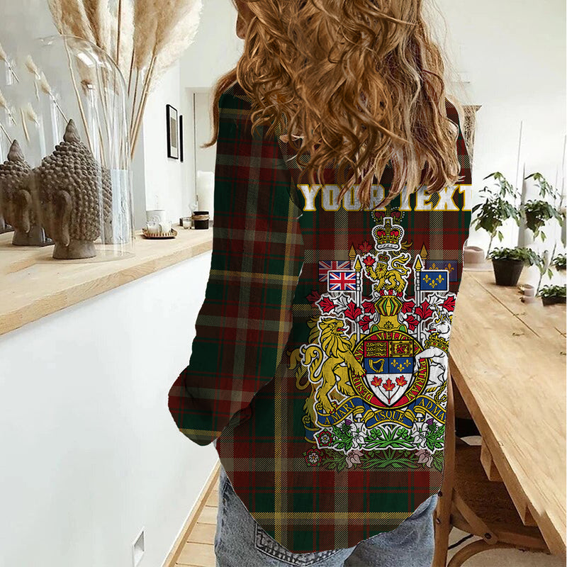 Custom Canada Canadian Coat Of Arms Mix Maple Leaf Tartan Women Casual Shirt
