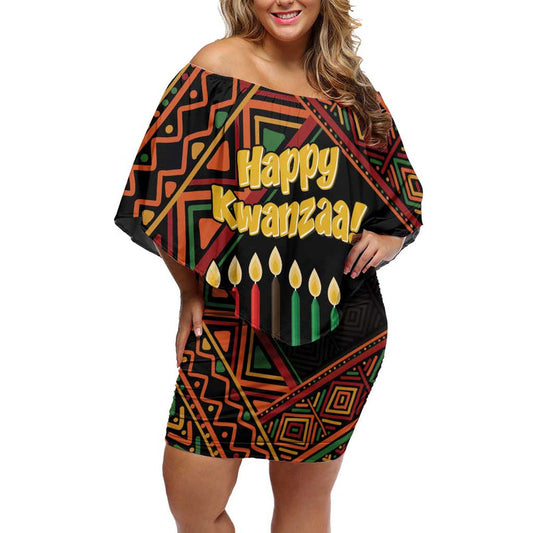 African Happy Kwanzaa Off Shoulder Short Dress