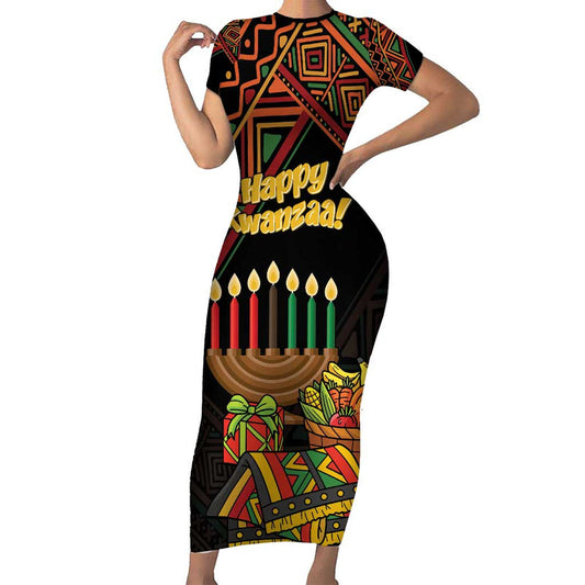 African Happy Kwanzaa Short Sleeve Bodycon Dress