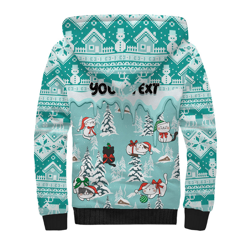 Custom Cat Christmas Cat With Snowman In Winter Scene Sherpa Hoodie