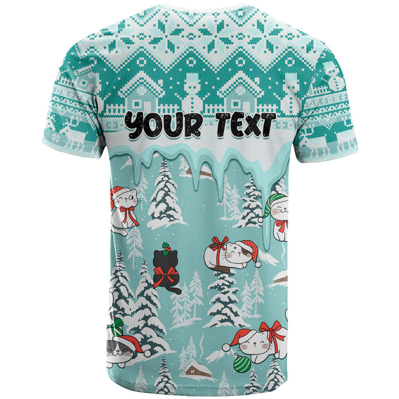 Custom Cat Christmas Cat With Snowman In Winter Scene T Shirt