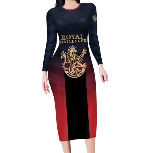 Custom Bengaluru 2025 Cricket Royal Challengers Lions Play Bold Long Sleeve Bodycon Dress