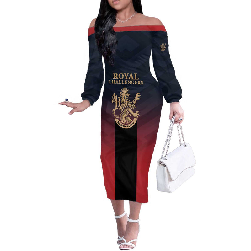 Custom Bengaluru 2025 Cricket Royal Challengers Lions Play Bold Off The Shoulder Long Sleeve Dress