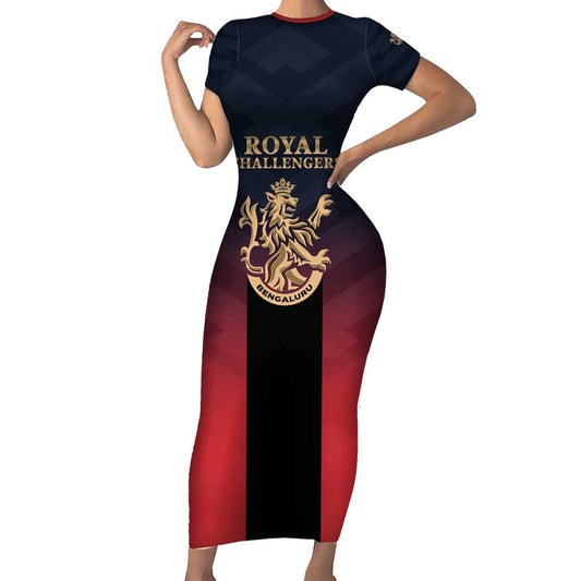 Custom Bengaluru 2025 Cricket Royal Challengers Lions Play Bold Short Sleeve Bodycon Dress
