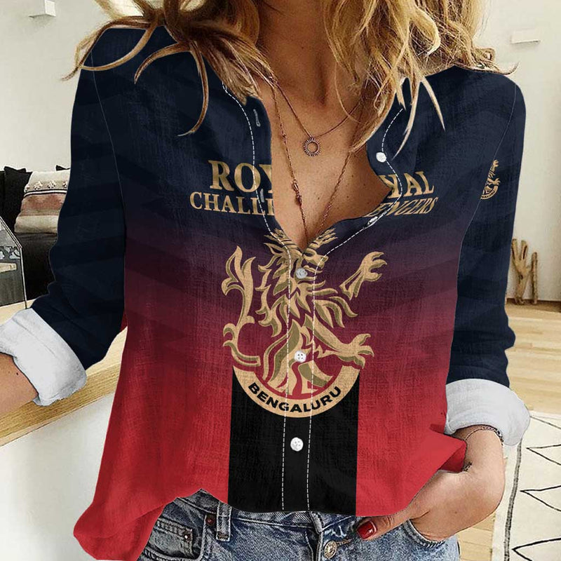 Custom Bengaluru 2025 Cricket Royal Challengers Lions Play Bold Women Casual Shirt