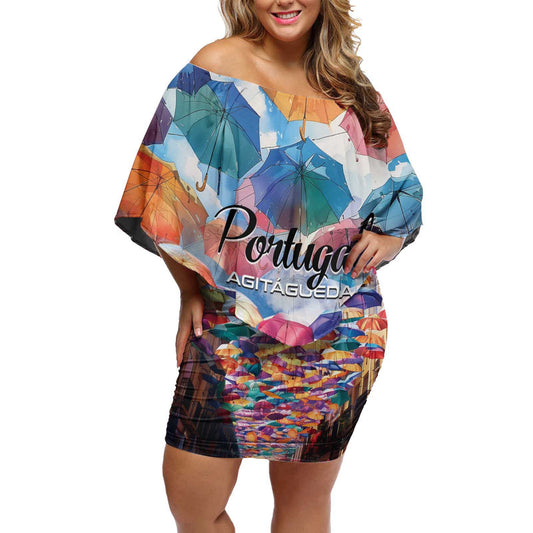 Agitagueda Portugal Colorful Umbrella Sky Off Shoulder Short Dress