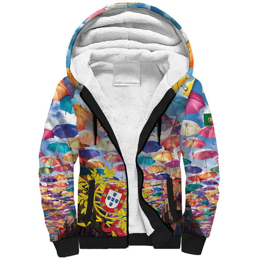 AgitAgueda Portugal Colorful Umbrella Sky Sherpa Hoodie