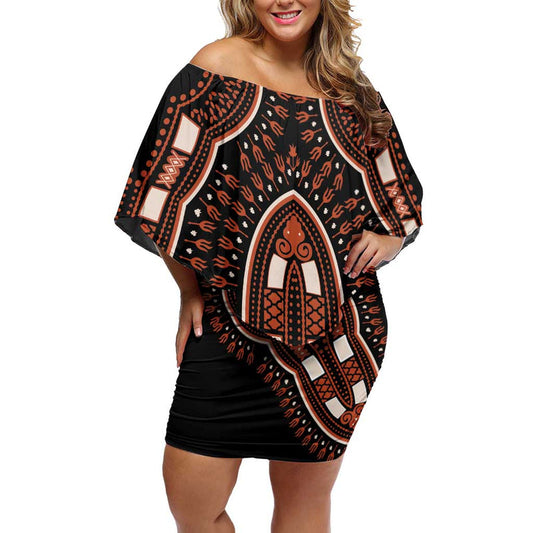 African Dashiki Pattern Vintage Off Shoulder Short Dress