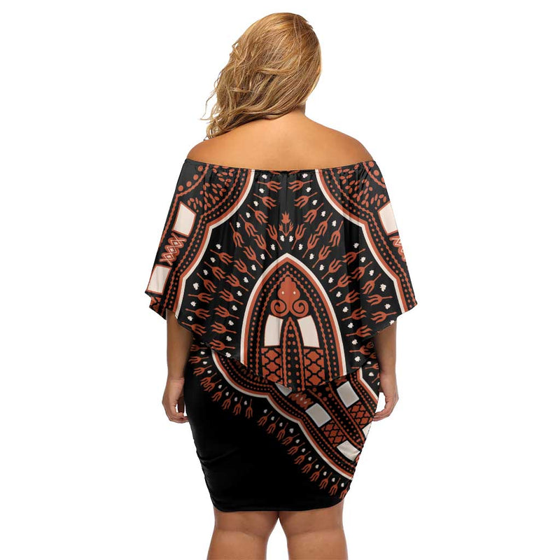 African Dashiki Pattern Vintage Off Shoulder Short Dress