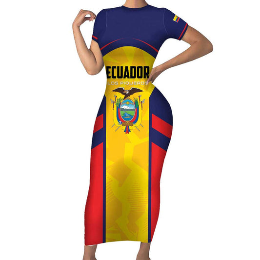 Custom Ecuador Rugby Los Piqueros Go Champions Short Sleeve Bodycon Dress