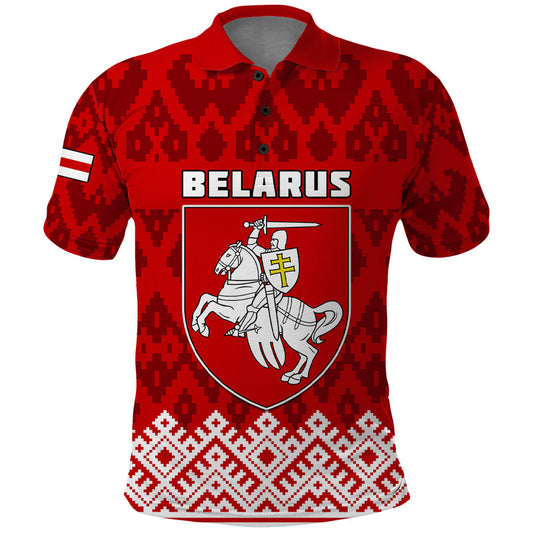 Custom Belarus 1991 Belarusian Coat Of Arms Mix Folk Pattern Polo Shirt