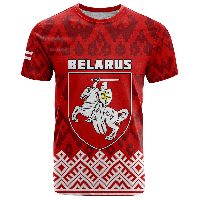Custom Belarus 1991 Belarusian Coat Of Arms Mix Folk Pattern T Shirt
