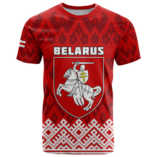 Custom Belarus 1991 Belarusian Coat Of Arms Mix Folk Pattern T Shirt