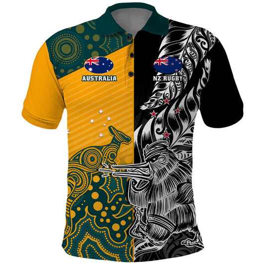 Custom New Zealand And Australia Rugby Wallabies Kiwi Silver Fern 2023 World Cup Polo Shirt