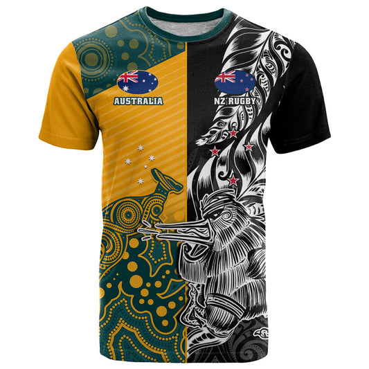 Custom New Zealand And Australia Rugby Wallabies Kiwi Silver Fern 2023 World Cup T Shirt
