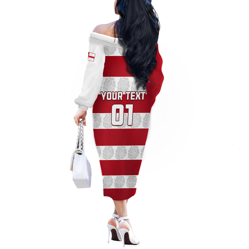 Custom England Rugby The Red Rose Champion World Cup 2023 Off The Shoulder Long Sleeve Dress
