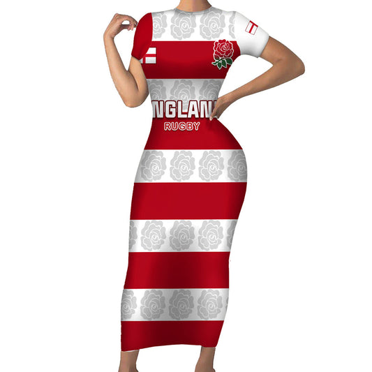 Custom England Rugby The Red Rose Champion World Cup 2023 Short Sleeve Bodycon Dress