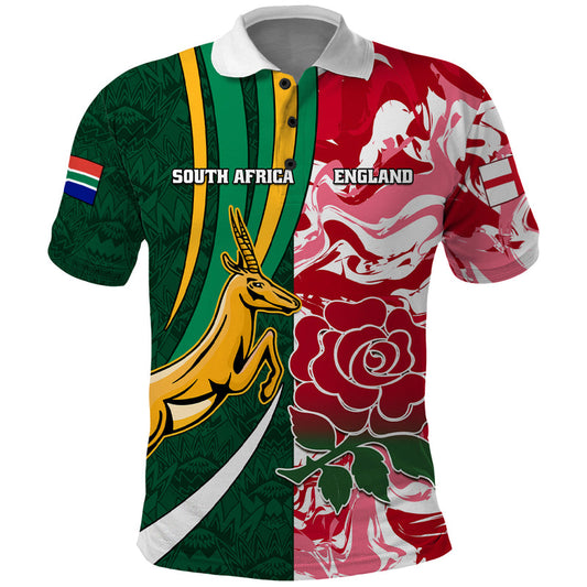 Custom South Africa and England Rugby The Red Rose Protea Pattern Polo Shirt