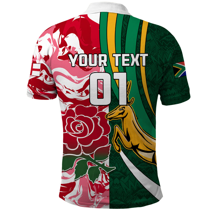 Custom South Africa and England Rugby The Red Rose Protea Pattern Polo Shirt