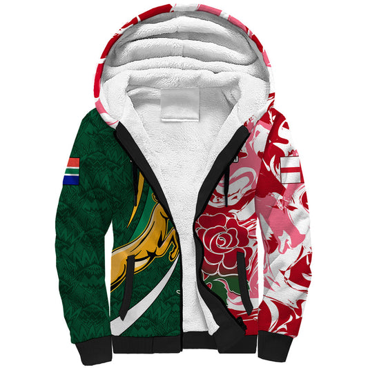 Custom South Africa and England Rugby The Red Rose Protea Pattern Sherpa Hoodie
