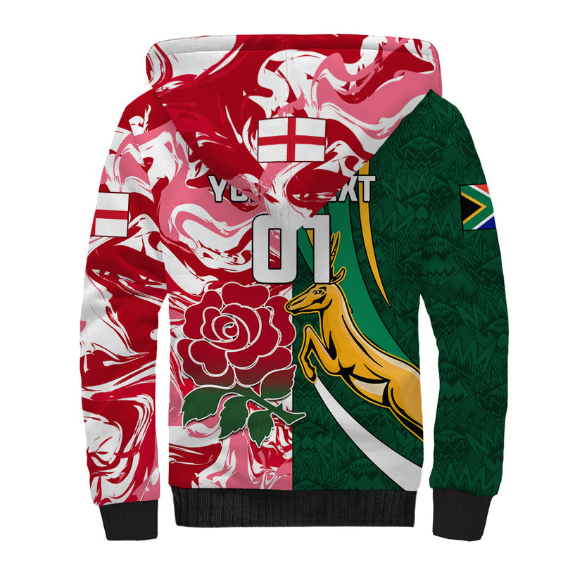Custom South Africa and England Rugby The Red Rose Protea Pattern Sherpa Hoodie