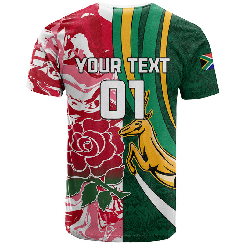 Custom South Africa and England Rugby The Red Rose Protea Pattern T Shirt