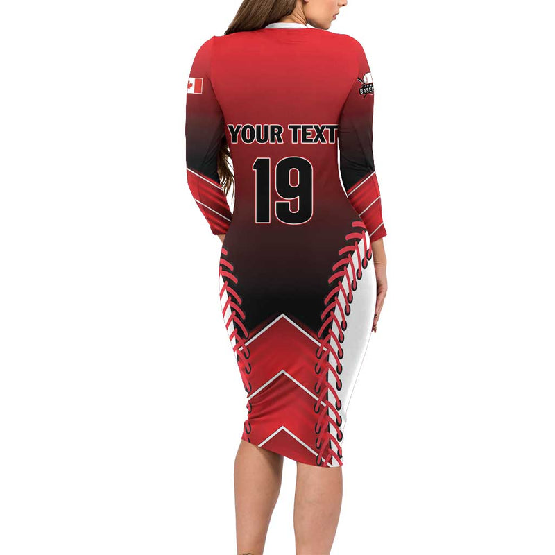 Custom Canada Baseball Go Champion The Maple Leaf Long Sleeve Bodycon Dress