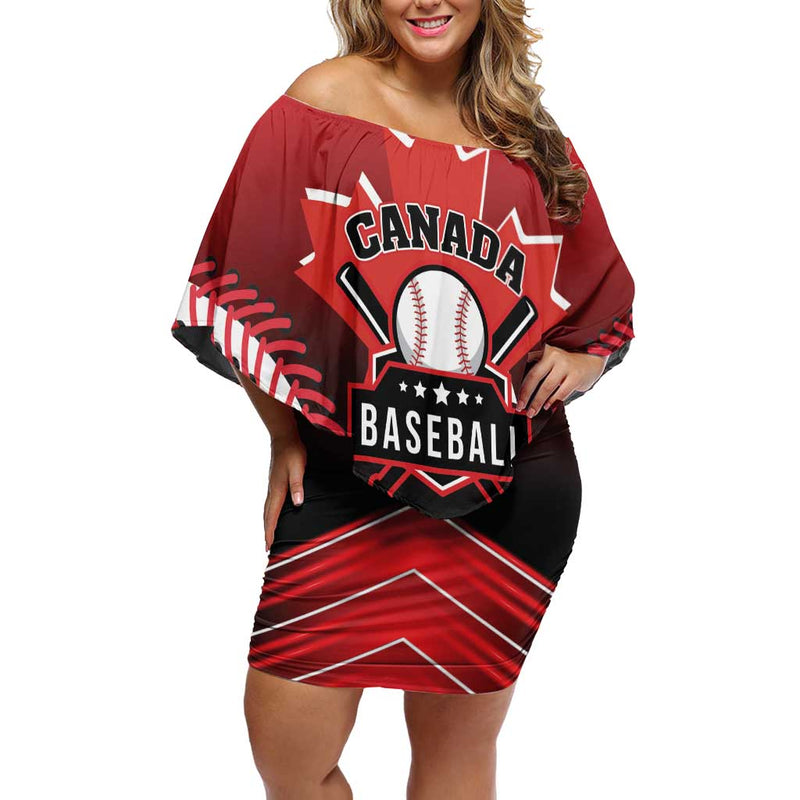 Custom Canada Baseball Go Champion The Maple Leaf Off Shoulder Short Dress